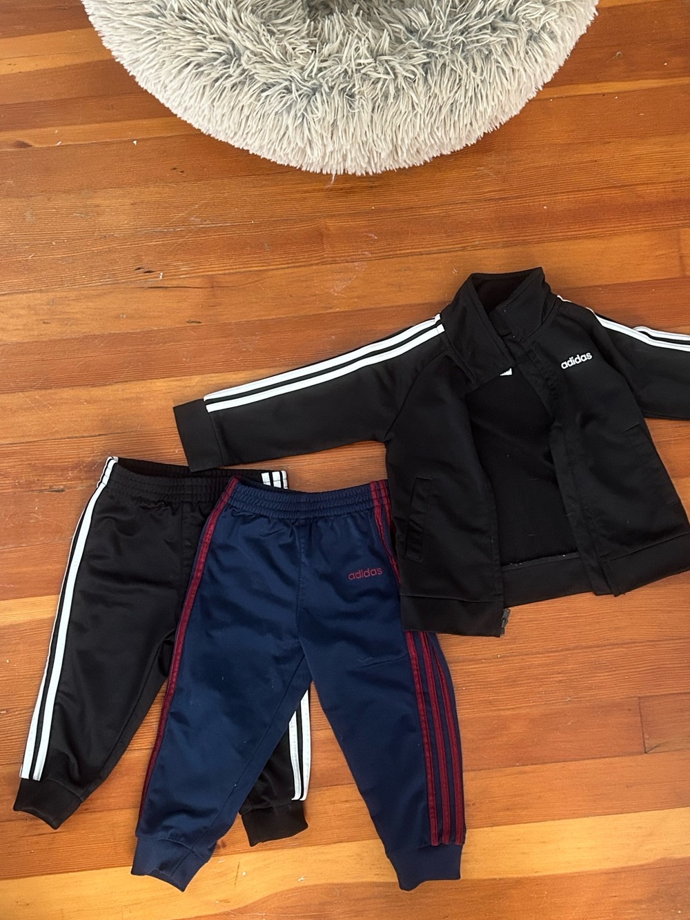 adidas toddler bundle- 2 pairs of joggers size 12 and 18 months. 1 jacket 18mnth